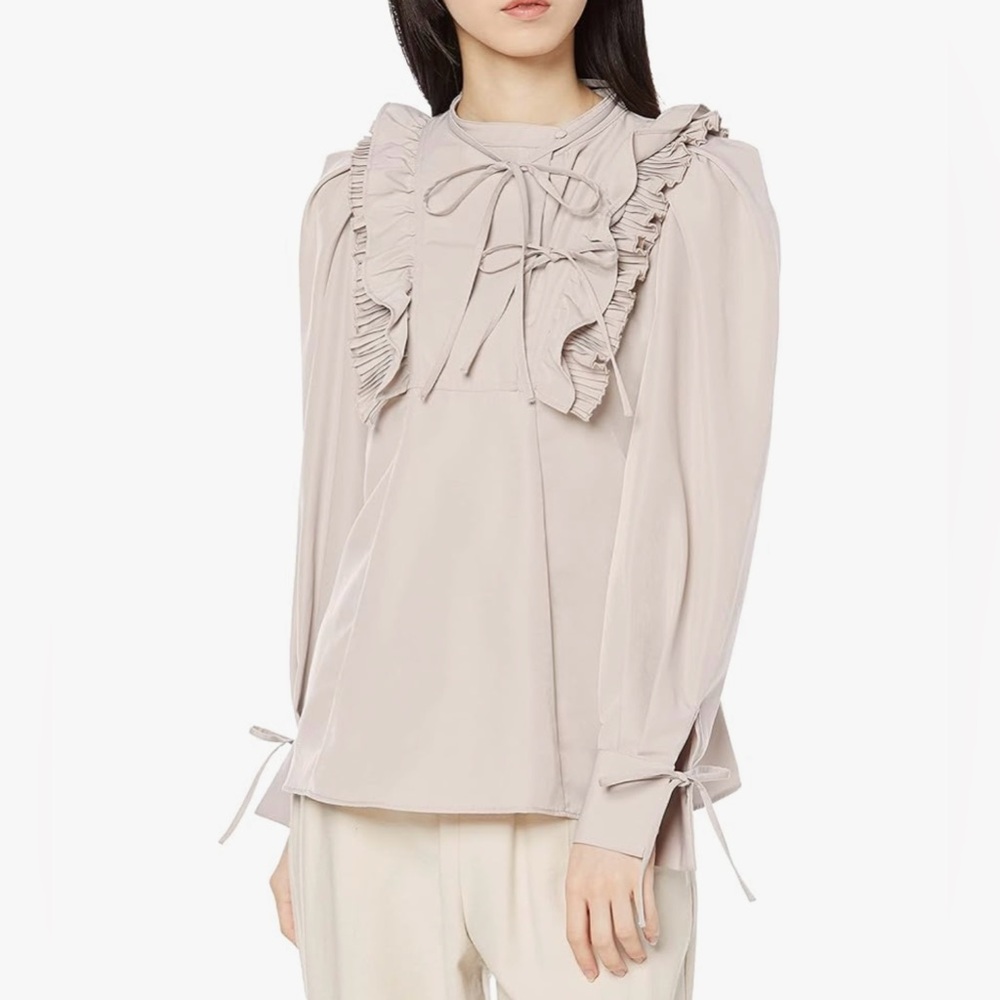 Snidel SWFB214097 Women's Double Ribbon Tunic Shirt Blouse LBEG Size F NWT
